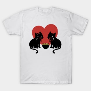 Cute black Cat Eating Ramen With Girlfriend With Love T-Shirt